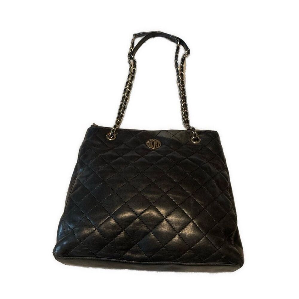 Dkny Solid Black Quilted Faux Vegan Leather Medium Shoulder Bag